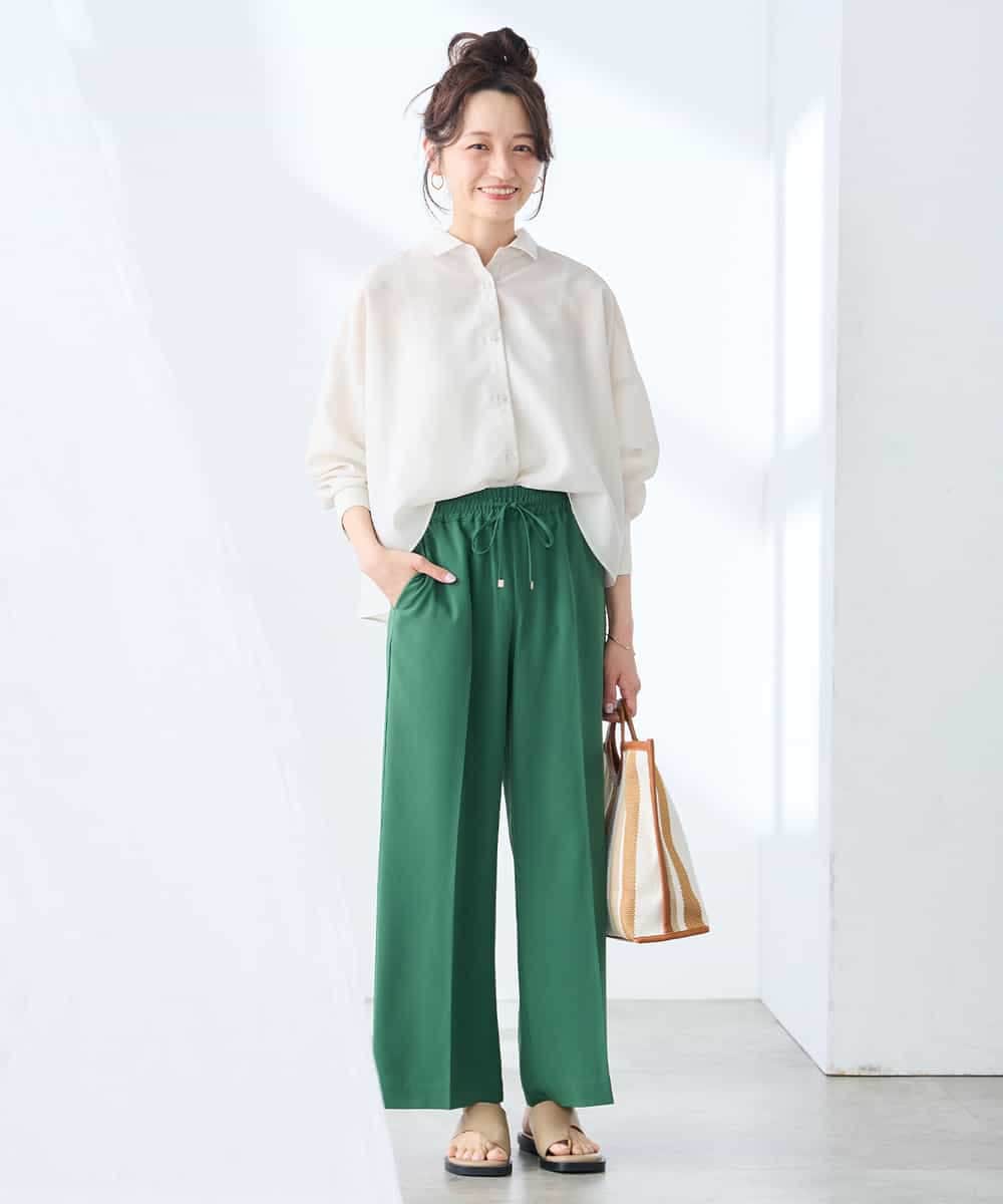 K3LGD15049 a.v.v Elmi(アー・ヴェ・ヴェ) 【低身長サイズ/接触冷感/速乾/UVカット/イージーケア】イージーワイドパンツ グリーン