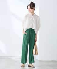 K3LGD15049 a.v.v Elmi(アー・ヴェ・ヴェ) 【低身長サイズ/接触冷感/速乾/UVカット/イージーケア】イージーワイドパンツ グリーン