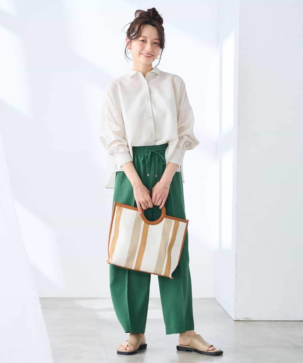 K3LGD15049 a.v.v Elmi(アー・ヴェ・ヴェ) 【低身長サイズ/接触冷感/速乾/UVカット/イージーケア】イージーワイドパンツ グリーン