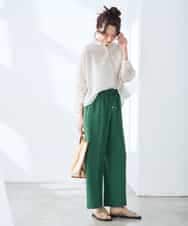 K3LGD15049 a.v.v Elmi(アー・ヴェ・ヴェ) 【低身長サイズ/接触冷感/速乾/UVカット/イージーケア】イージーワイドパンツ グリーン