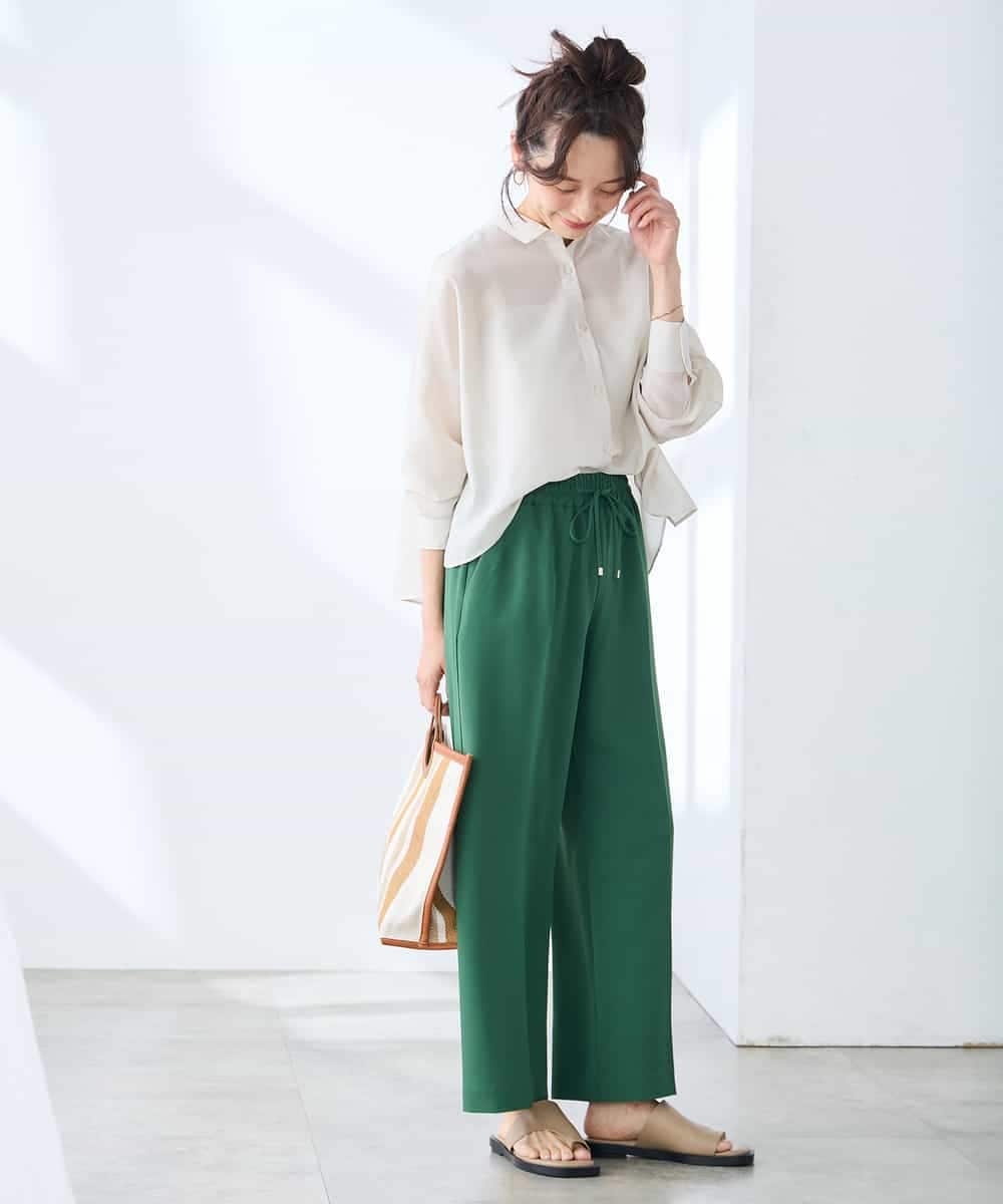 K3LGD15049 a.v.v Elmi(アー・ヴェ・ヴェ) 【低身長サイズ/接触冷感/速乾/UVカット/イージーケア】イージーワイドパンツ グリーン