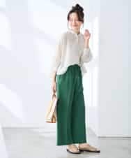 K3LGD15049 a.v.v Elmi(アー・ヴェ・ヴェ) 【低身長サイズ/接触冷感/速乾/UVカット/イージーケア】イージーワイドパンツ グリーン