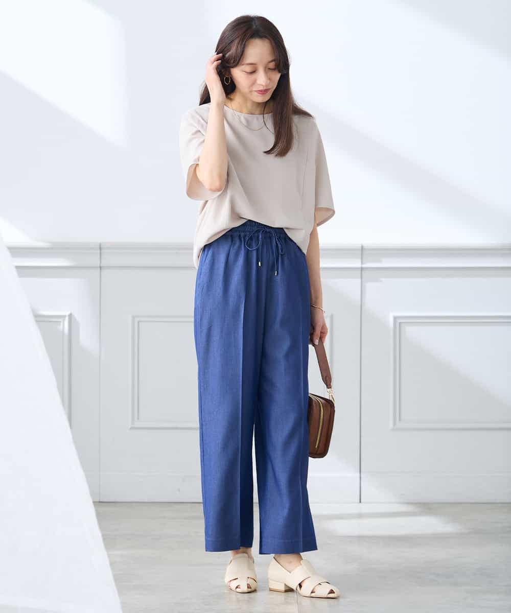 K3LGD15049 a.v.v Elmi(アー・ヴェ・ヴェ) 【低身長サイズ/接触冷感/速乾/UVカット/イージーケア】イージーワイドパンツ グリーン