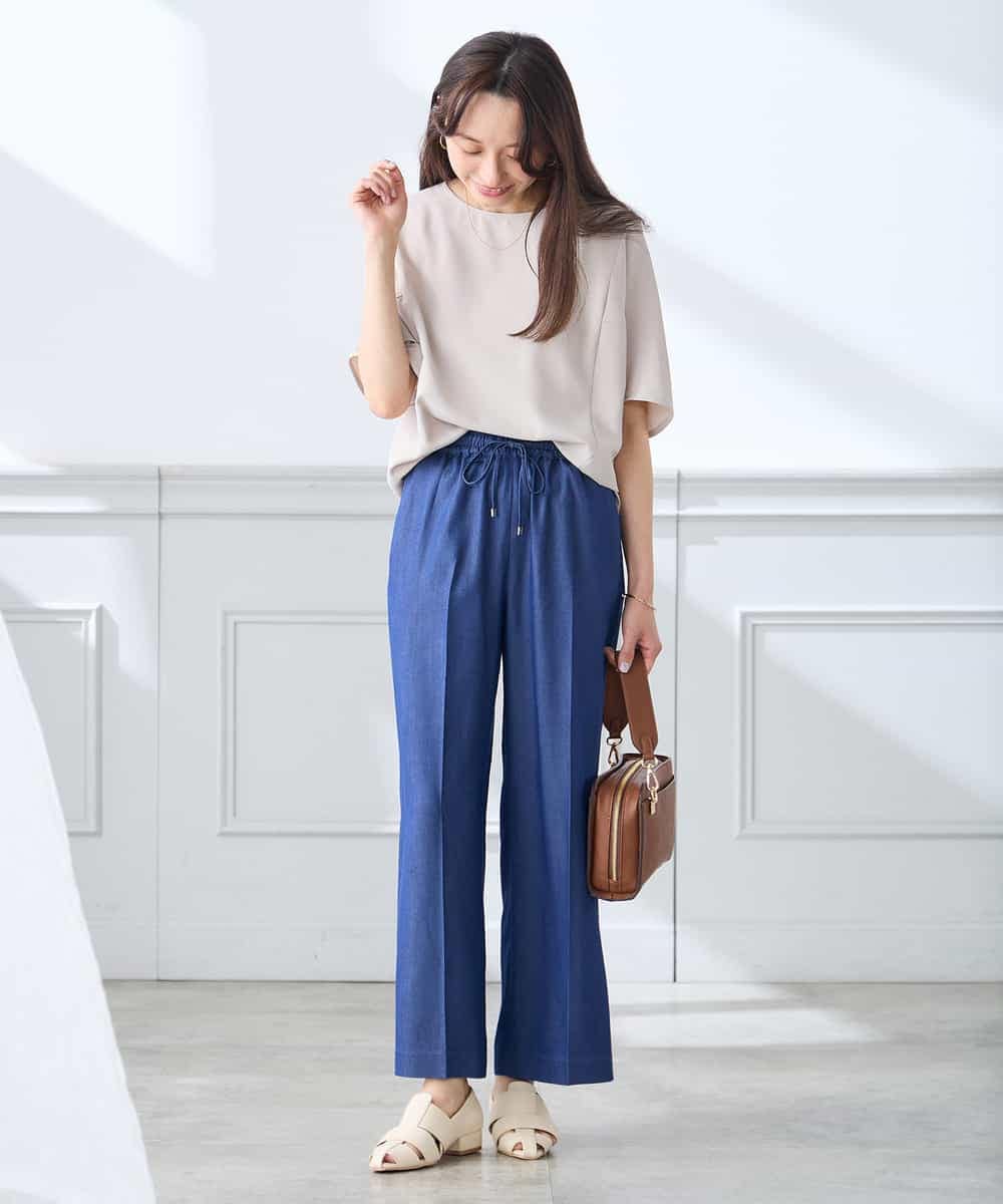 K3LGD15049 a.v.v Elmi(アー・ヴェ・ヴェ) 【低身長サイズ/接触冷感/速乾/UVカット/イージーケア】イージーワイドパンツ グリーン