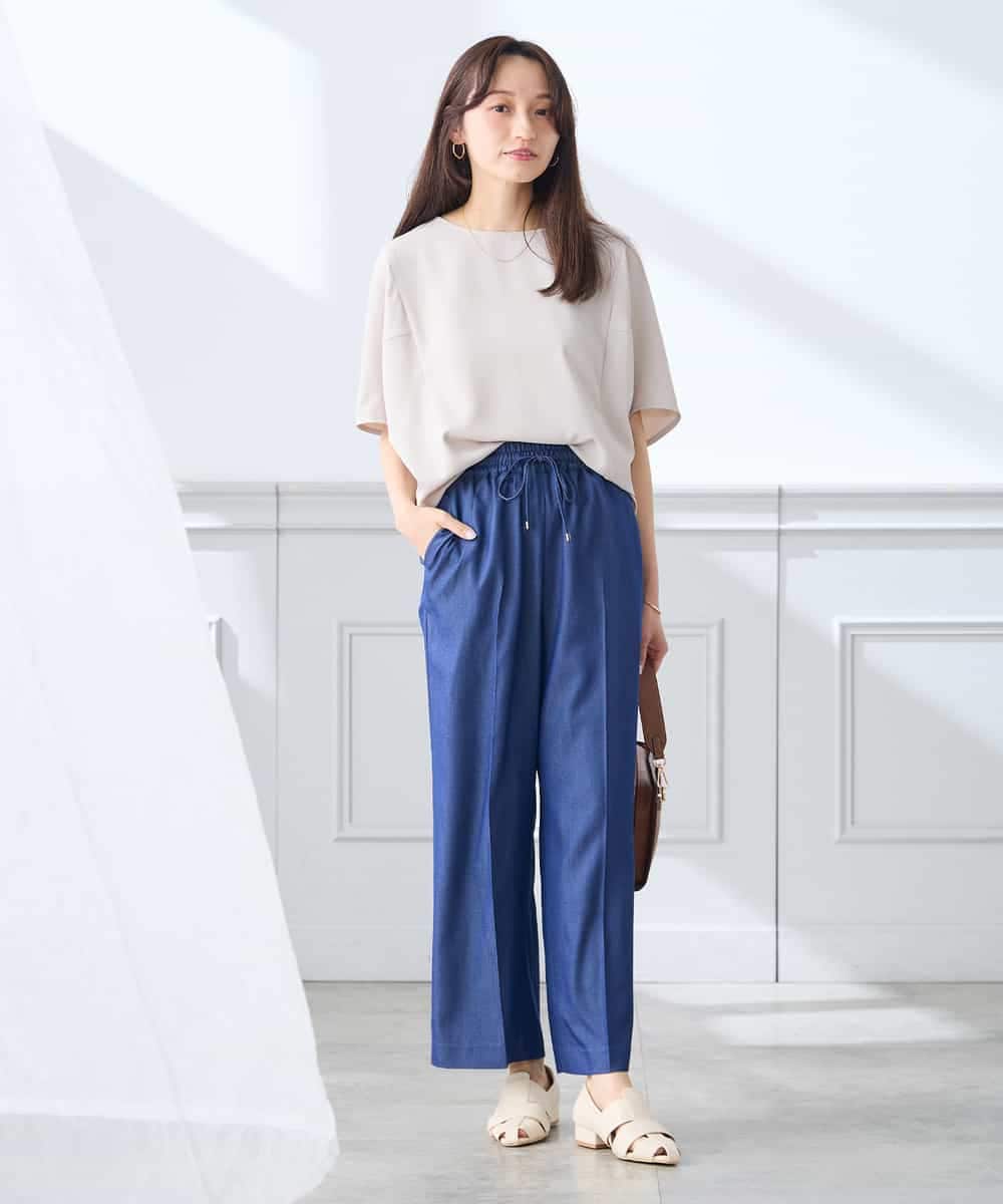 K3LGD15049 a.v.v Elmi(アー・ヴェ・ヴェ) 【低身長サイズ/接触冷感/速乾/UVカット/イージーケア】イージーワイドパンツ グリーン