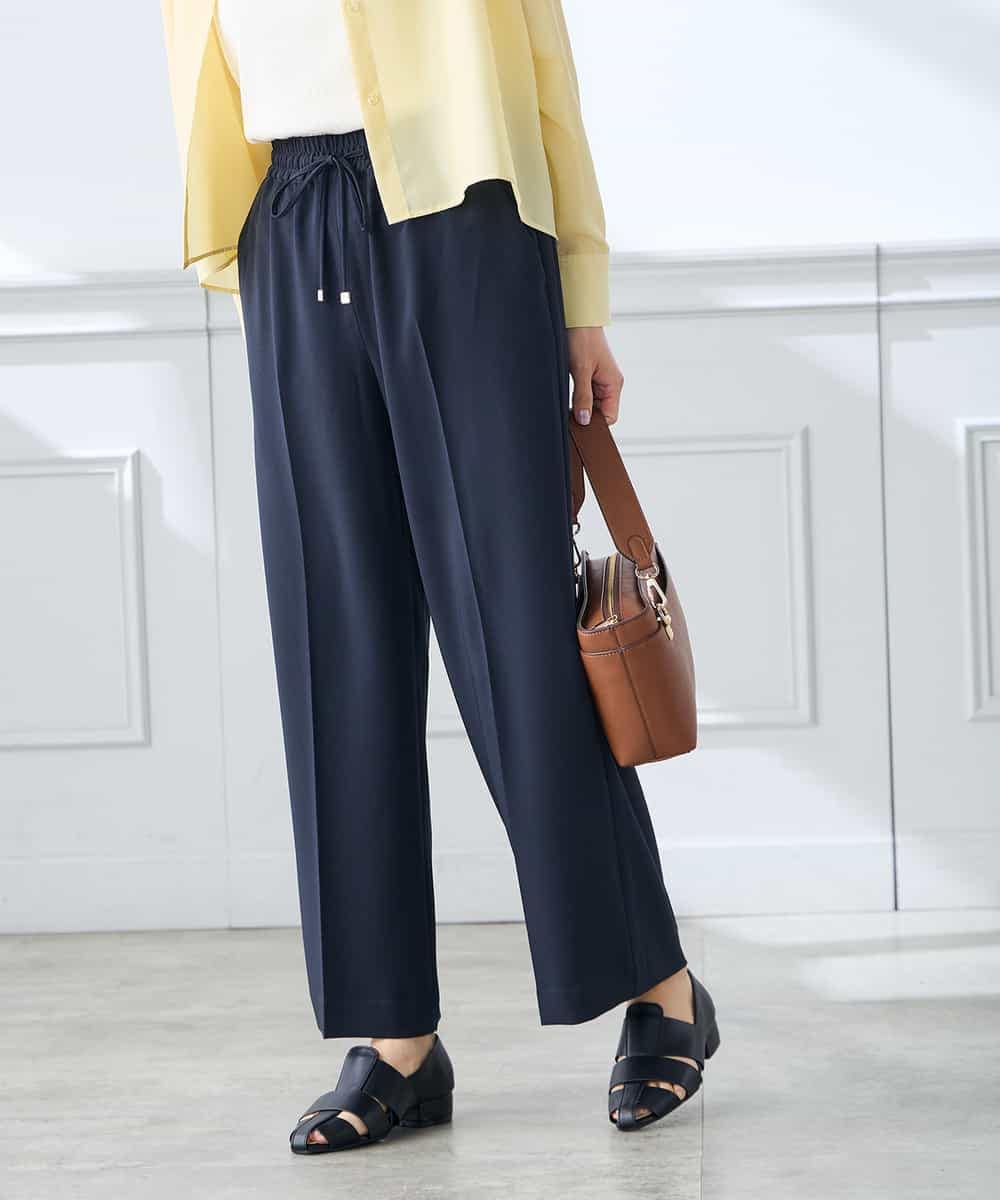 K3LGD15049 a.v.v Elmi(アー・ヴェ・ヴェ) 【低身長サイズ/接触冷感/速乾/UVカット/イージーケア】イージーワイドパンツ グリーン