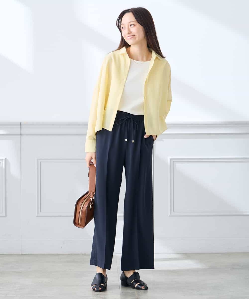 K3LGD15049 a.v.v Elmi(アー・ヴェ・ヴェ) 【低身長サイズ/接触冷感/速乾/UVカット/イージーケア】イージーワイドパンツ グリーン