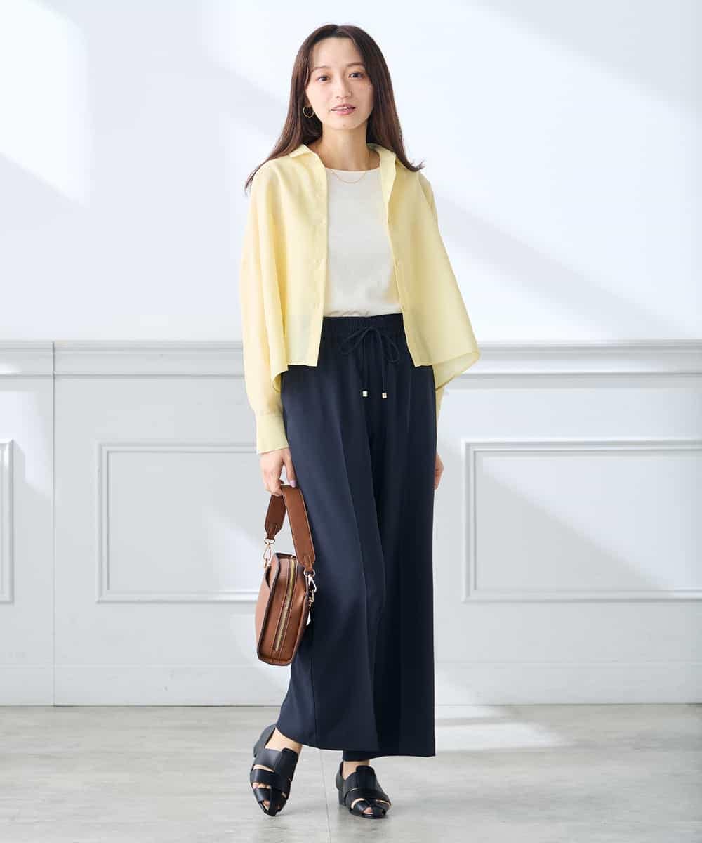 K3LGD15049 a.v.v Elmi(アー・ヴェ・ヴェ) 【低身長サイズ/接触冷感/速乾/UVカット/イージーケア】イージーワイドパンツ グリーン