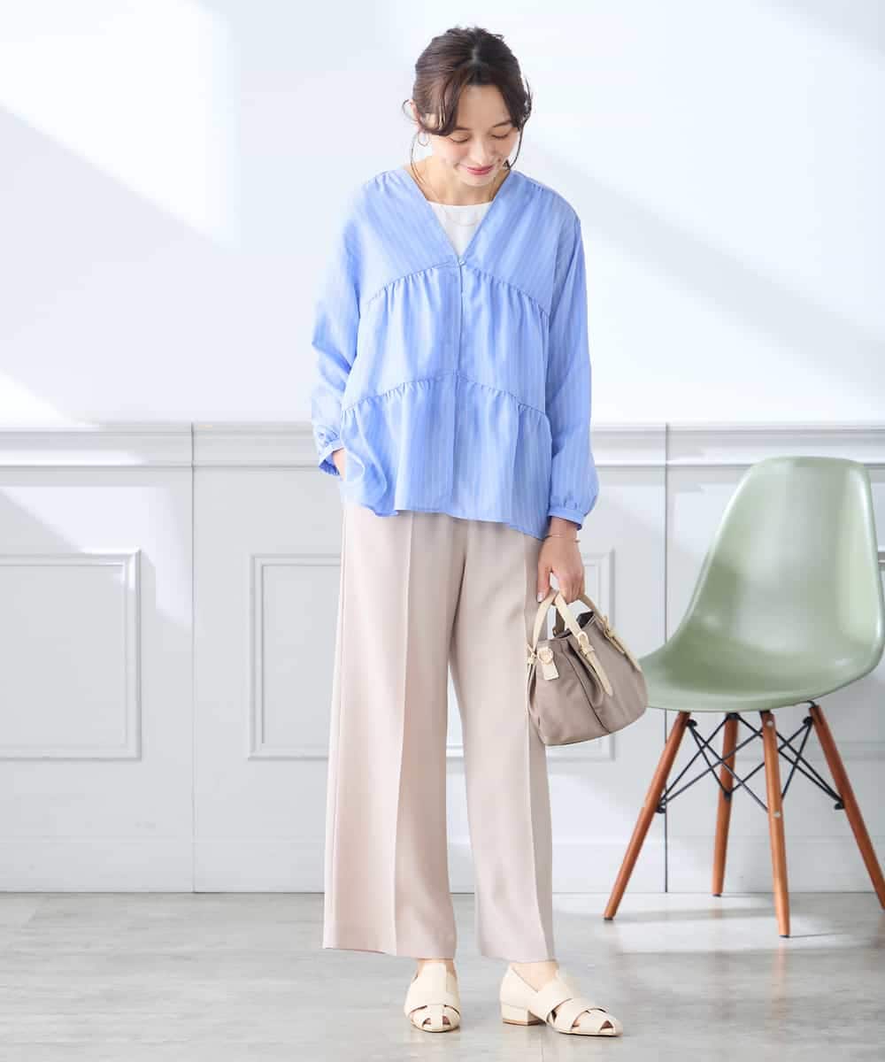 K3LGD15049 a.v.v Elmi(アー・ヴェ・ヴェ) 【低身長サイズ/接触冷感/速乾/UVカット/イージーケア】イージーワイドパンツ グリーン