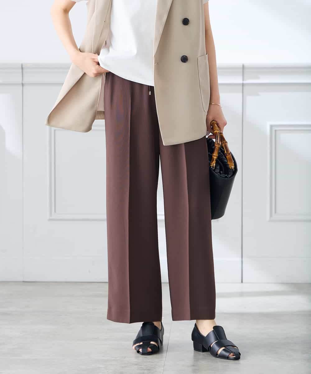 K3LGD15049 a.v.v Elmi(アー・ヴェ・ヴェ) 【低身長サイズ/接触冷感/速乾/UVカット/イージーケア】イージーワイドパンツ グリーン