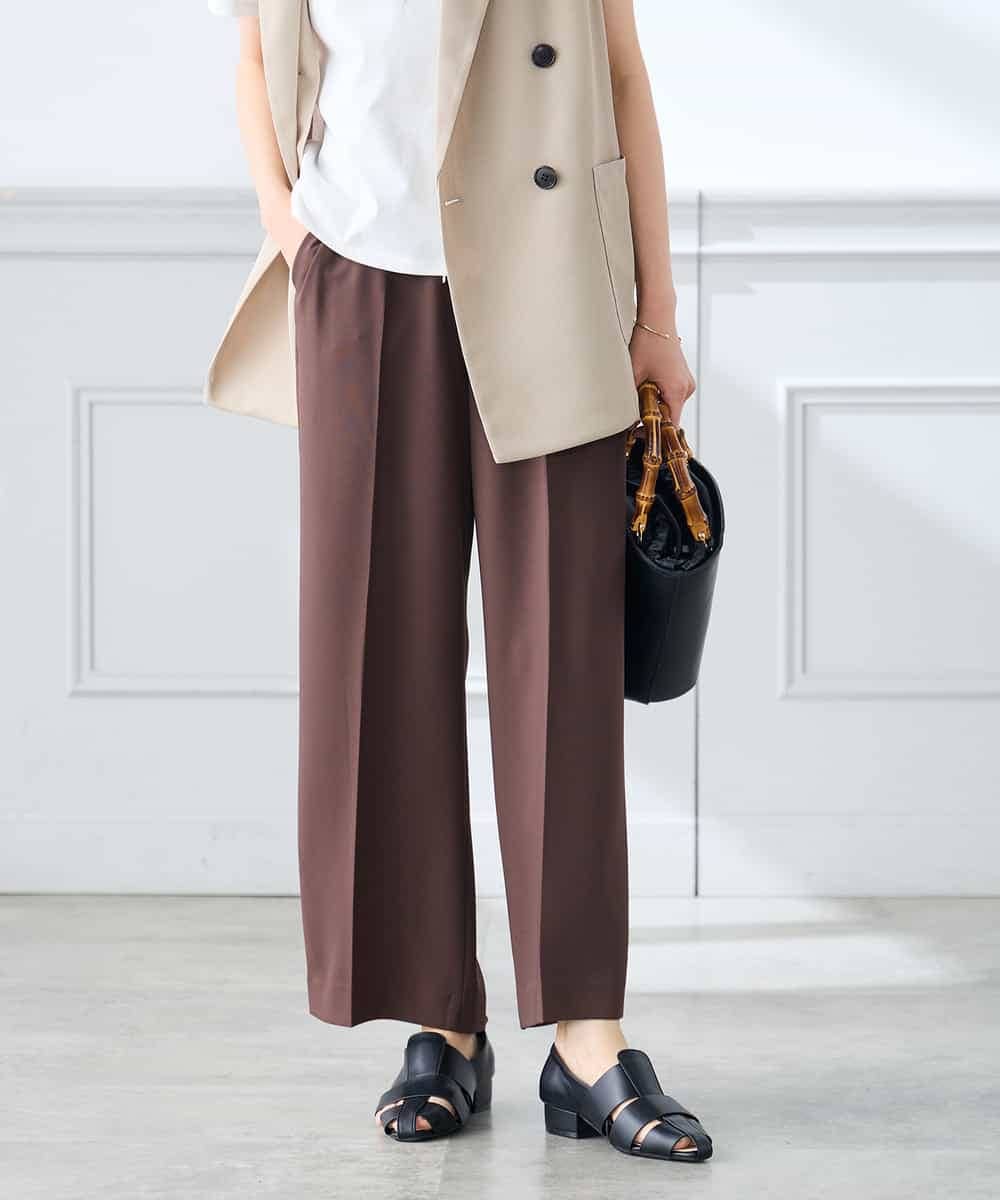 K3LGD15049 a.v.v Elmi(アー・ヴェ・ヴェ) 【低身長サイズ/接触冷感/速乾/UVカット/イージーケア】イージーワイドパンツ グリーン