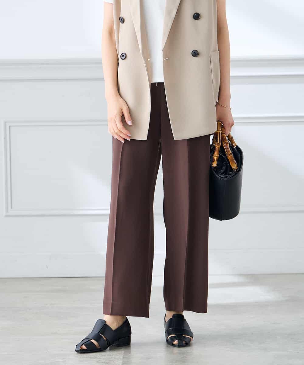 K3LGD15049 a.v.v Elmi(アー・ヴェ・ヴェ) 【低身長サイズ/接触冷感/速乾/UVカット/イージーケア】イージーワイドパンツ グリーン