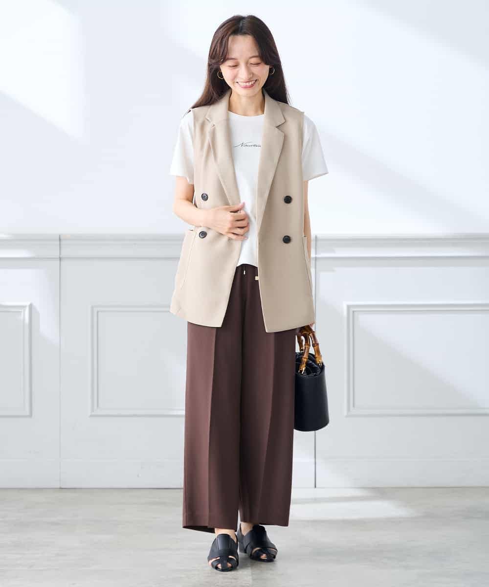 K3LGD15049 a.v.v Elmi(アー・ヴェ・ヴェ) 【低身長サイズ/接触冷感/速乾/UVカット/イージーケア】イージーワイドパンツ グリーン