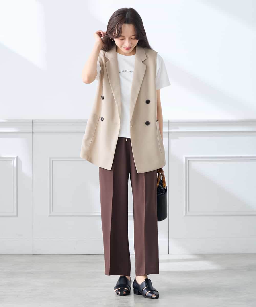 K3LGD15049 a.v.v Elmi(アー・ヴェ・ヴェ) 【低身長サイズ/接触冷感/速乾/UVカット/イージーケア】イージーワイドパンツ グリーン