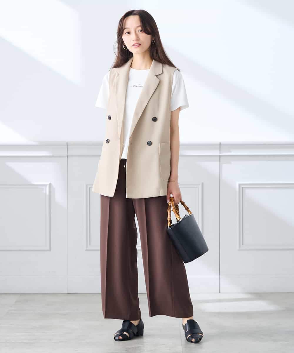 K3LGD15049 a.v.v Elmi(アー・ヴェ・ヴェ) 【低身長サイズ/接触冷感/速乾/UVカット/イージーケア】イージーワイドパンツ グリーン