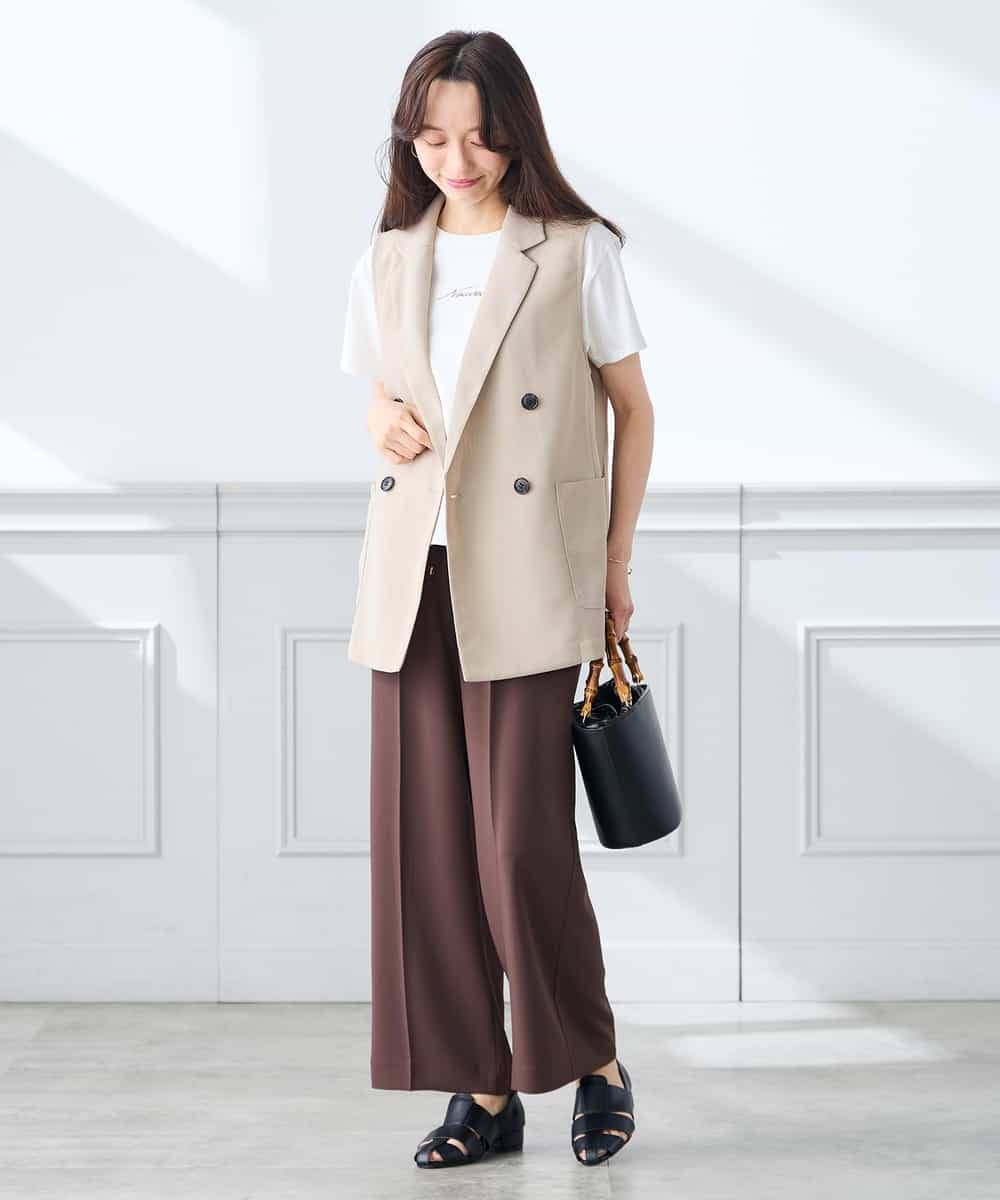 K3LGD15049 a.v.v Elmi(アー・ヴェ・ヴェ) 【低身長サイズ/接触冷感/速乾/UVカット/イージーケア】イージーワイドパンツ グリーン