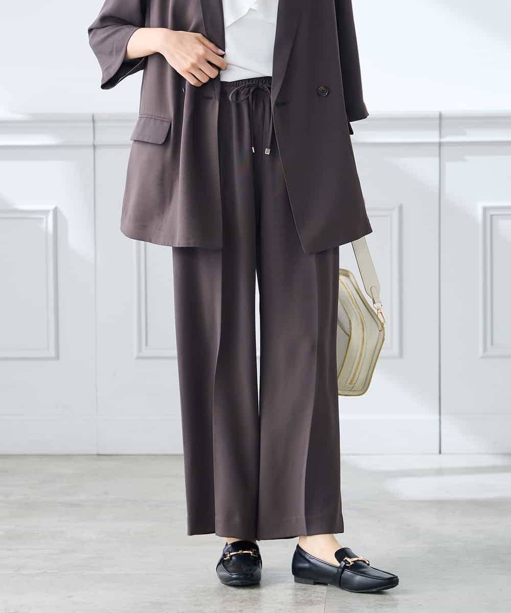 K3LGD15049 a.v.v Elmi(アー・ヴェ・ヴェ) 【低身長サイズ/接触冷感/速乾/UVカット/イージーケア】イージーワイドパンツ グリーン