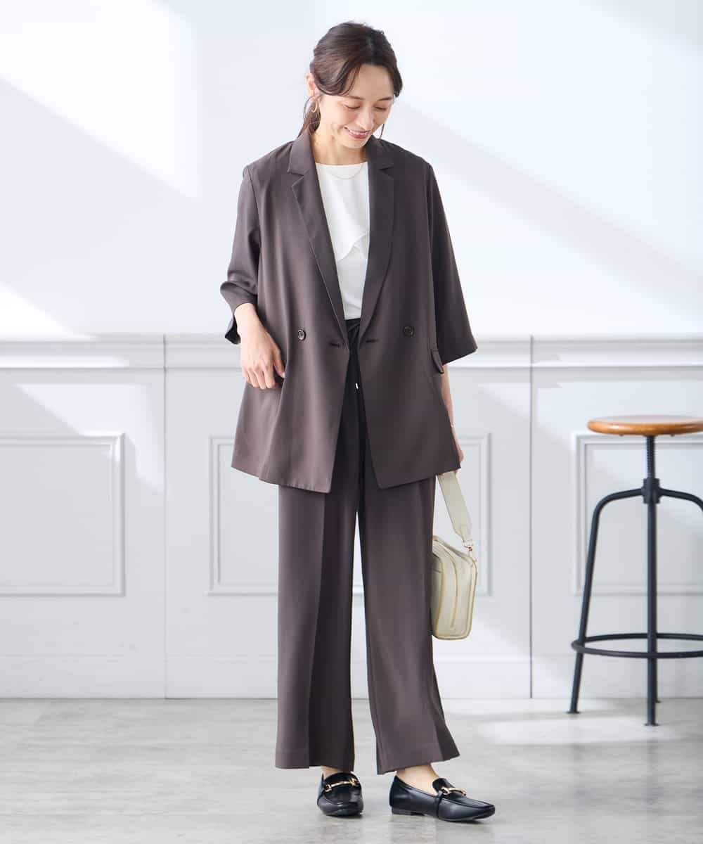 K3LGD15049 a.v.v Elmi(アー・ヴェ・ヴェ) 【低身長サイズ/接触冷感/速乾/UVカット/イージーケア】イージーワイドパンツ グリーン