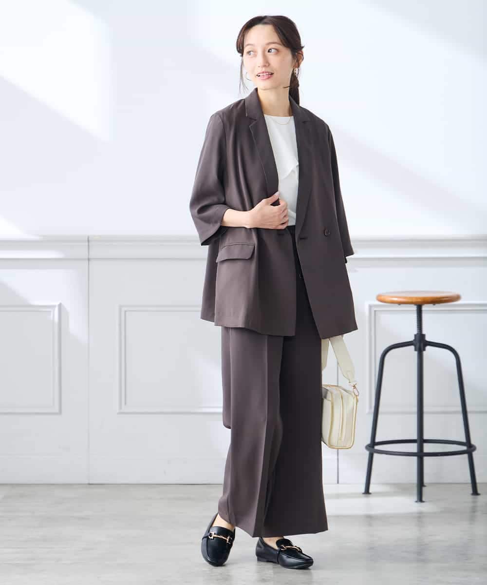 K3LGD15049 a.v.v Elmi(アー・ヴェ・ヴェ) 【低身長サイズ/接触冷感/速乾/UVカット/イージーケア】イージーワイドパンツ グリーン