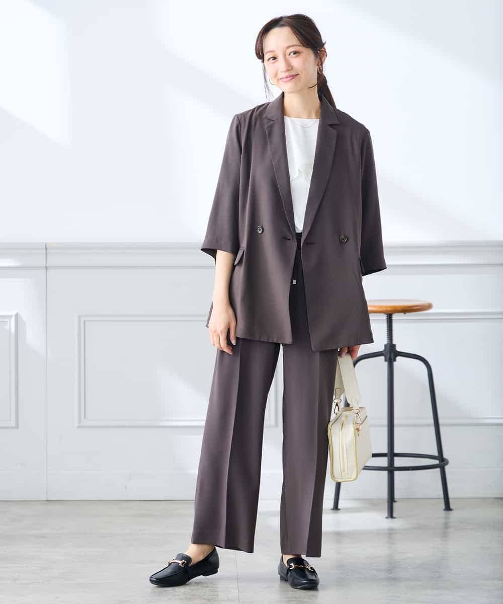 K3LGD15049 a.v.v Elmi(アー・ヴェ・ヴェ) 【低身長サイズ/接触冷感/速乾/UVカット/イージーケア】イージーワイドパンツ グリーン