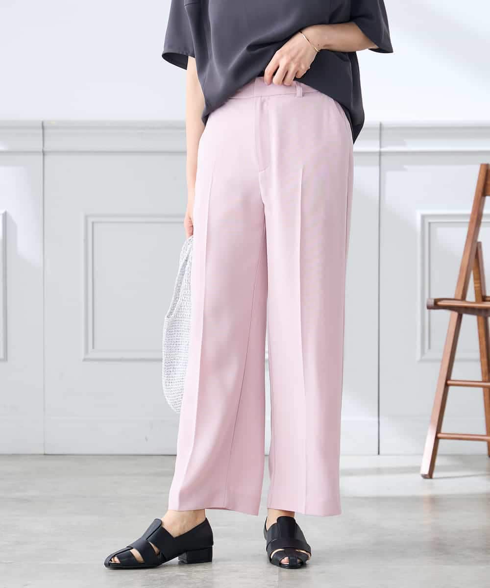 K3LGD16049 a.v.v Elmi(アー・ヴェ・ヴェ) 【低身長サイズ/接触冷感/速乾/UVカット/イージーケア】スッキリ見えストレートパンツ ピンク