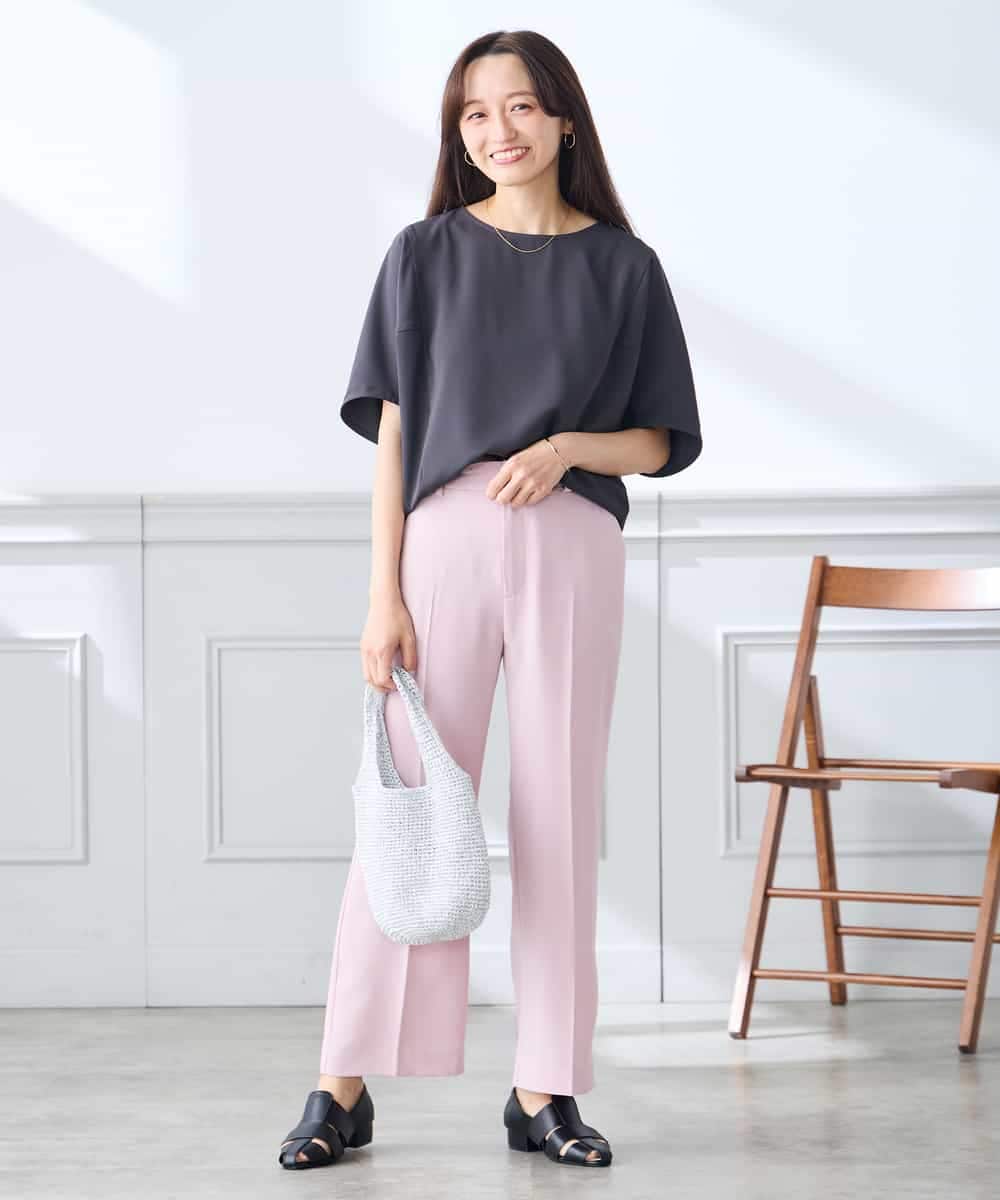 K3LGD16049 a.v.v Elmi(アー・ヴェ・ヴェ) 【低身長サイズ/接触冷感/速乾/UVカット/イージーケア】スッキリ見えストレートパンツ ピンク