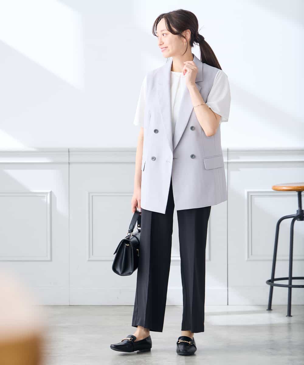 K3LGD16049 a.v.v Elmi(アー・ヴェ・ヴェ) 【低身長サイズ/接触冷感/速乾/UVカット/イージーケア】スッキリ見えストレートパンツ ピンク