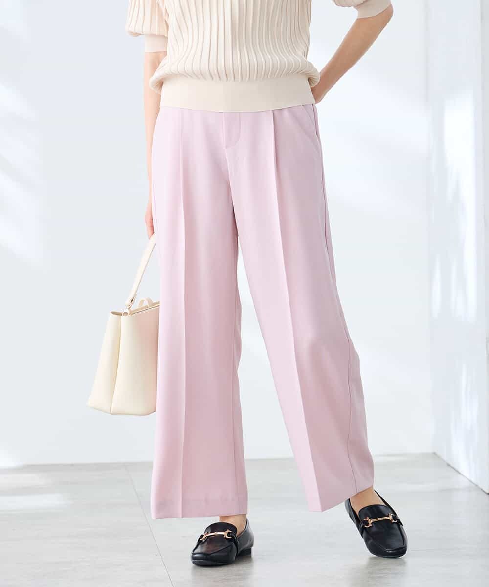 K3LGD17049 a.v.v Elmi(アー・ヴェ・ヴェ) 【低身長サイズ/接触冷感/速乾/UVカット/イージーケア】スッキリ見えワイドパンツ ピンク