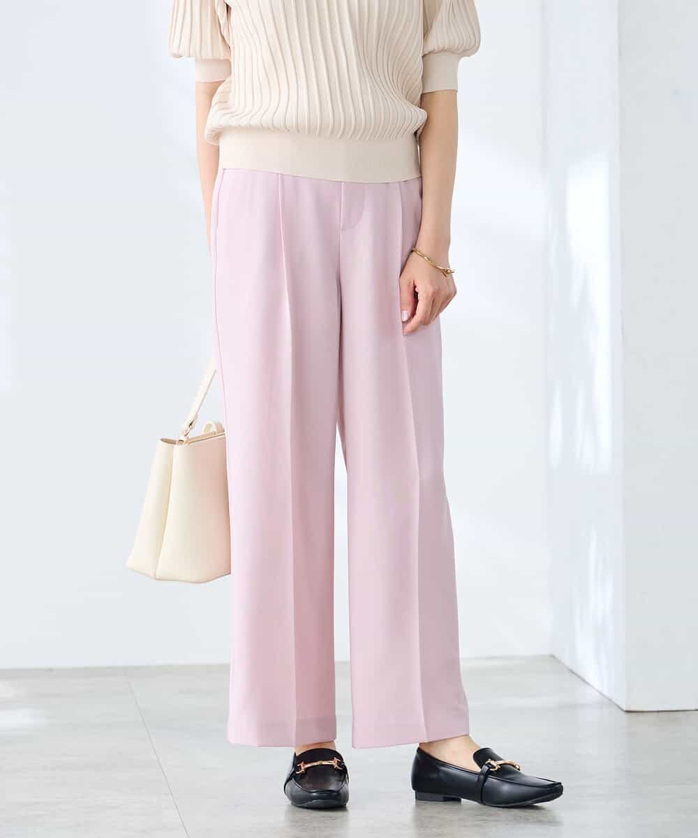 K3LGD17049 a.v.v Elmi(アー・ヴェ・ヴェ) 【低身長サイズ/接触冷感/速乾/UVカット/イージーケア】スッキリ見えワイドパンツ ピンク