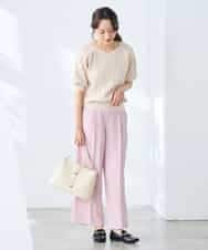 K3LGD17049 a.v.v Elmi(アー・ヴェ・ヴェ) 【低身長サイズ/接触冷感/速乾/UVカット/イージーケア】スッキリ見えワイドパンツ ピンク