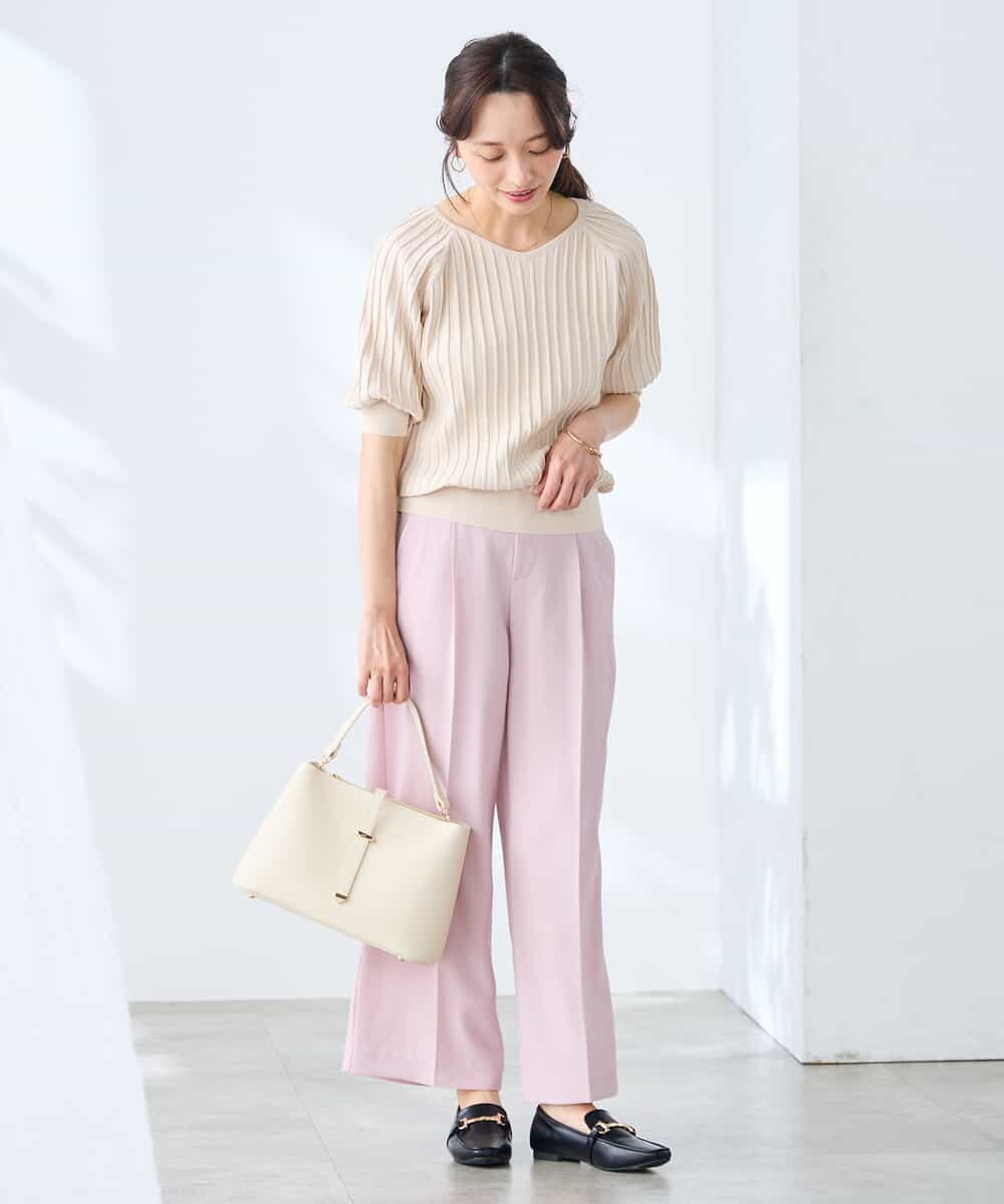 K3LGD17049 a.v.v Elmi(アー・ヴェ・ヴェ) 【低身長サイズ/接触冷感/速乾/UVカット/イージーケア】スッキリ見えワイドパンツ ピンク