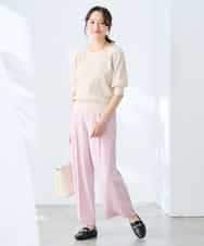 K3LGD17049 a.v.v Elmi(アー・ヴェ・ヴェ) 【低身長サイズ/接触冷感/速乾/UVカット/イージーケア】スッキリ見えワイドパンツ ピンク