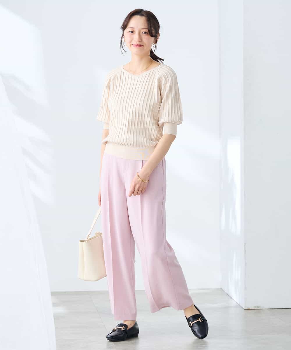K3LGD17049 a.v.v Elmi(アー・ヴェ・ヴェ) 【低身長サイズ/接触冷感/速乾/UVカット/イージーケア】スッキリ見えワイドパンツ ピンク