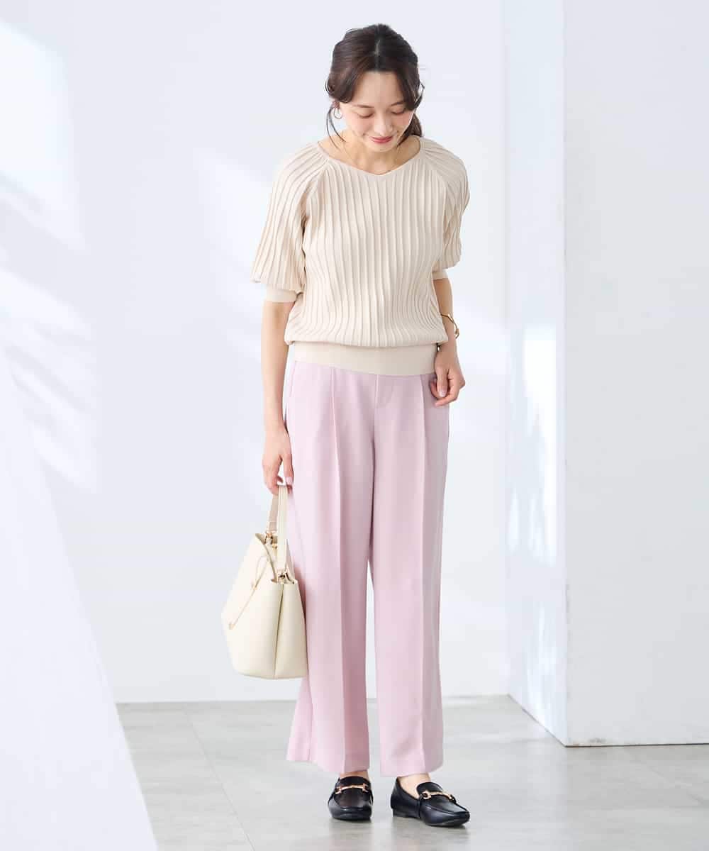 K3LGD17049 a.v.v Elmi(アー・ヴェ・ヴェ) 【低身長サイズ/接触冷感/速乾/UVカット/イージーケア】スッキリ見えワイドパンツ ピンク