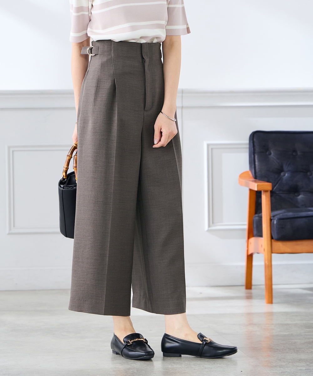 K3LGD19059 a.v.v Elmi(アー・ヴェ・ヴェ) 【低身長サイズ/接触冷感/UVカット】リネンライククロップドパンツ【セットアップ対応/アンチピリング】 ネイビー