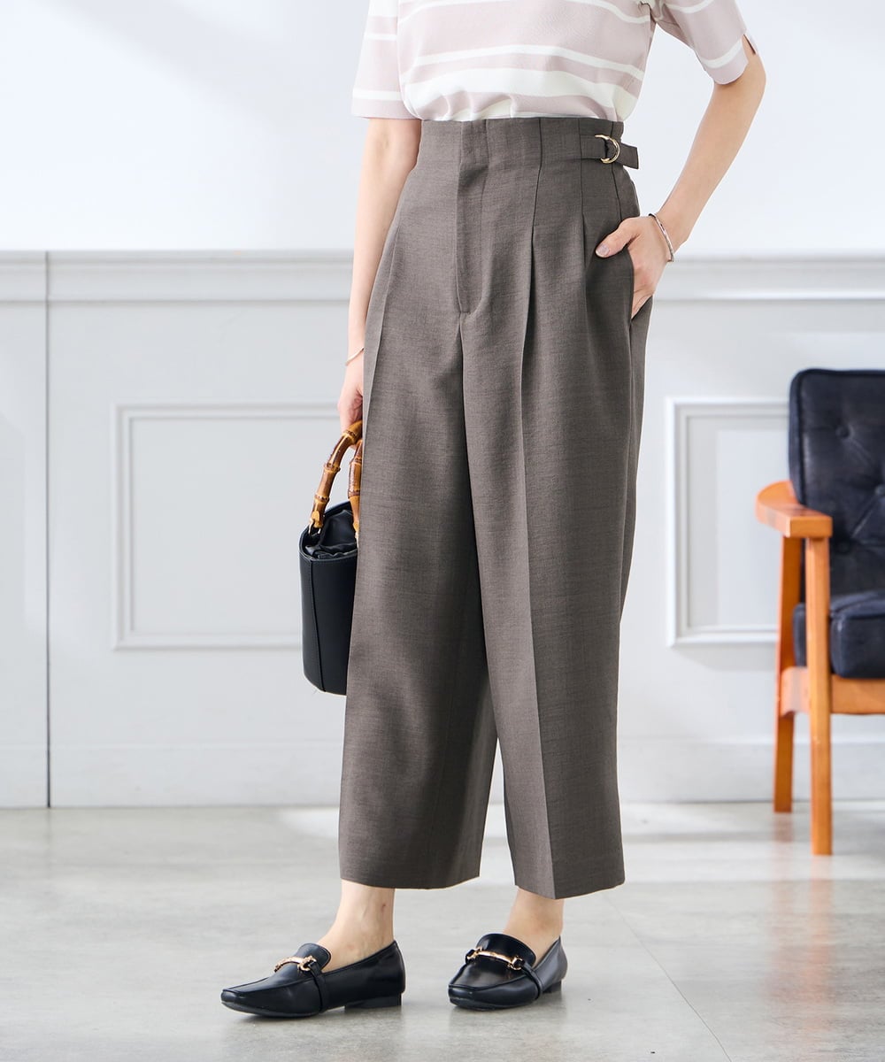 K3LGD19059 a.v.v Elmi(アー・ヴェ・ヴェ) 【低身長サイズ/接触冷感/UVカット】リネンライククロップドパンツ【セットアップ対応/アンチピリング】 ネイビー