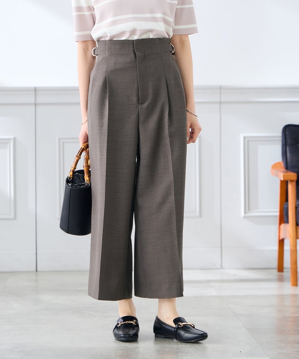 K3LGD19059 a.v.v Elmi(アー・ヴェ・ヴェ) 【低身長サイズ/接触冷感/UVカット】リネンライククロップドパンツ【セットアップ対応/アンチピリング】 ネイビー