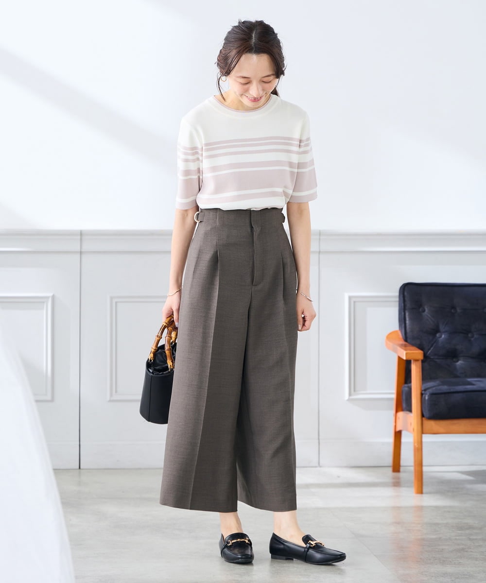 K3LGD19059 a.v.v Elmi(アー・ヴェ・ヴェ) 【低身長サイズ/接触冷感/UVカット】リネンライククロップドパンツ【セットアップ対応/アンチピリング】 ネイビー