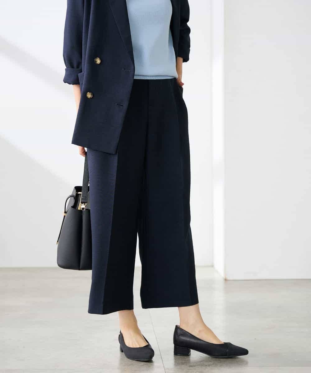 K3LGD19059 a.v.v Elmi(アー・ヴェ・ヴェ) 【低身長サイズ/接触冷感/UVカット】リネンライククロップドパンツ【セットアップ対応/アンチピリング】 ネイビー