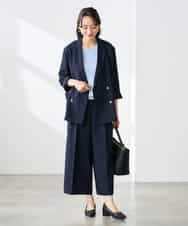 K3LGD19059 a.v.v Elmi(アー・ヴェ・ヴェ) 【低身長サイズ/接触冷感/UVカット】リネンライククロップドパンツ【セットアップ対応/アンチピリング】 ネイビー