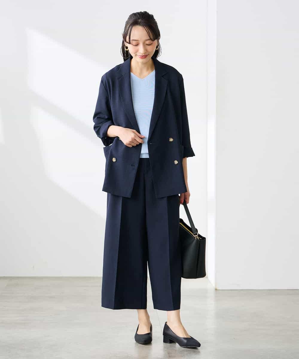 K3LGD19059 a.v.v Elmi(アー・ヴェ・ヴェ) 【低身長サイズ/接触冷感/UVカット】リネンライククロップドパンツ【セットアップ対応/アンチピリング】 ネイビー