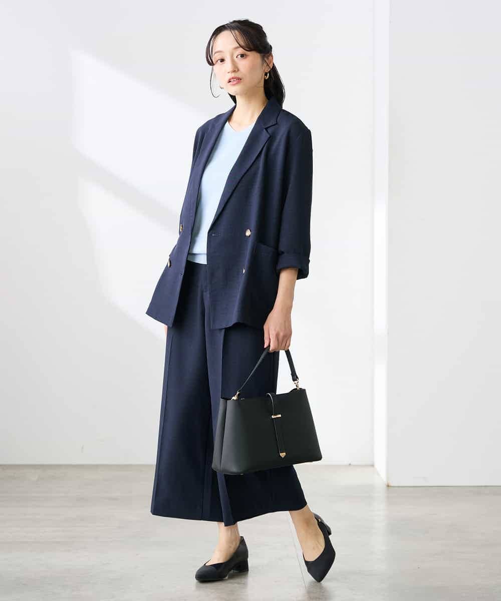 K3LGD19059 a.v.v Elmi(アー・ヴェ・ヴェ) 【低身長サイズ/接触冷感/UVカット】リネンライククロップドパンツ【セットアップ対応/アンチピリング】 ネイビー