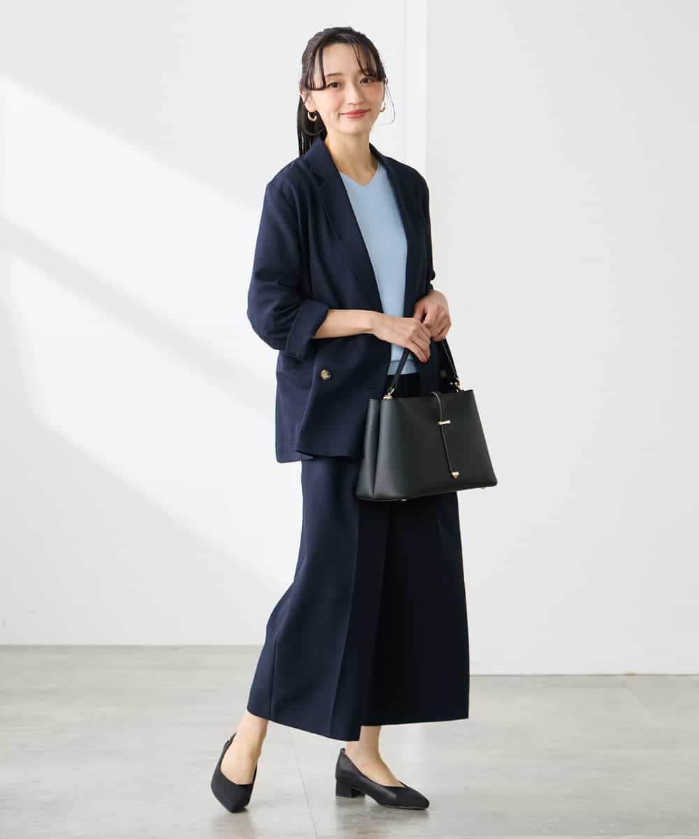 K3LGD19059 a.v.v Elmi(アー・ヴェ・ヴェ) 【低身長サイズ/接触冷感/UVカット】リネンライククロップドパンツ【セットアップ対応/アンチピリング】 ネイビー