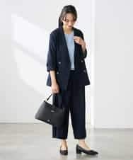 K3LGD19059 a.v.v Elmi(アー・ヴェ・ヴェ) 【低身長サイズ/接触冷感/UVカット】リネンライククロップドパンツ【セットアップ対応/アンチピリング】 ネイビー