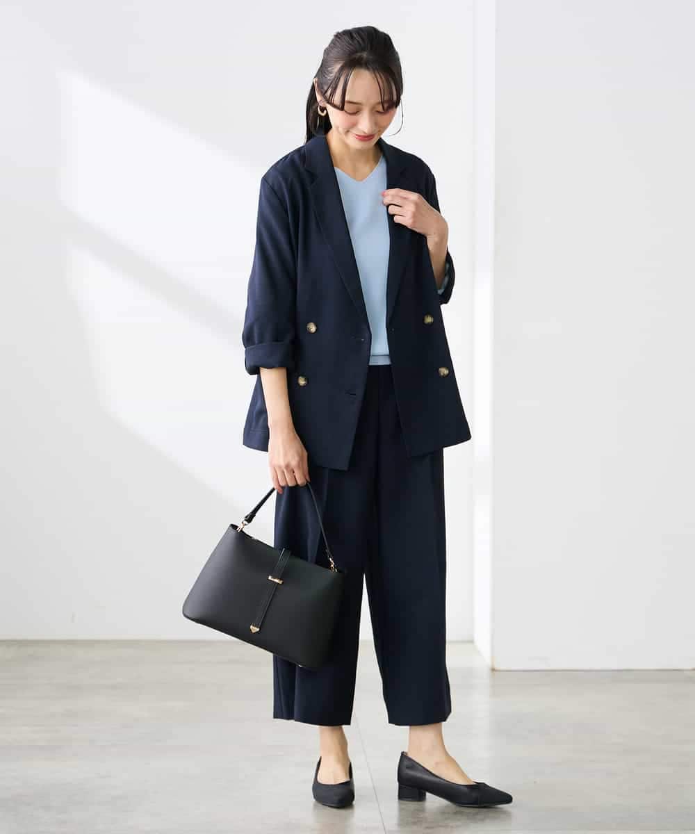 K3LGD19059 a.v.v Elmi(アー・ヴェ・ヴェ) 【低身長サイズ/接触冷感/UVカット】リネンライククロップドパンツ【セットアップ対応/アンチピリング】 ネイビー