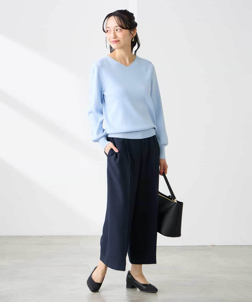 K3LGD19059 a.v.v Elmi(アー・ヴェ・ヴェ) 【低身長サイズ/接触冷感/UVカット】リネンライククロップドパンツ【セットアップ対応/アンチピリング】 ネイビー