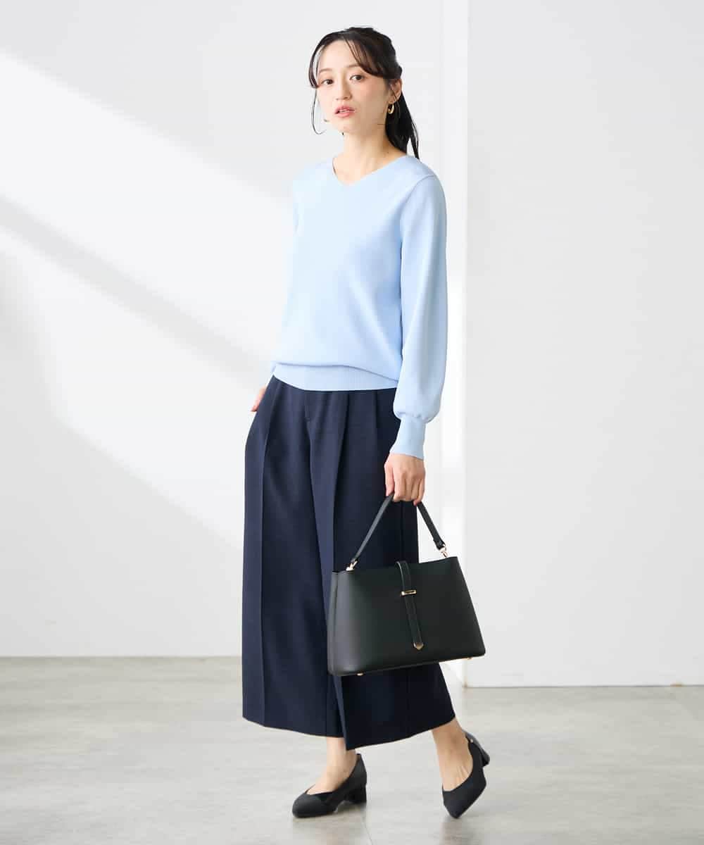 K3LGD19059 a.v.v Elmi(アー・ヴェ・ヴェ) 【低身長サイズ/接触冷感/UVカット】リネンライククロップドパンツ【セットアップ対応/アンチピリング】 ネイビー