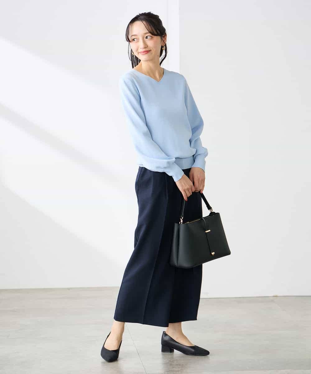 K3LGD19059 a.v.v Elmi(アー・ヴェ・ヴェ) 【低身長サイズ/接触冷感/UVカット】リネンライククロップドパンツ【セットアップ対応/アンチピリング】 ネイビー