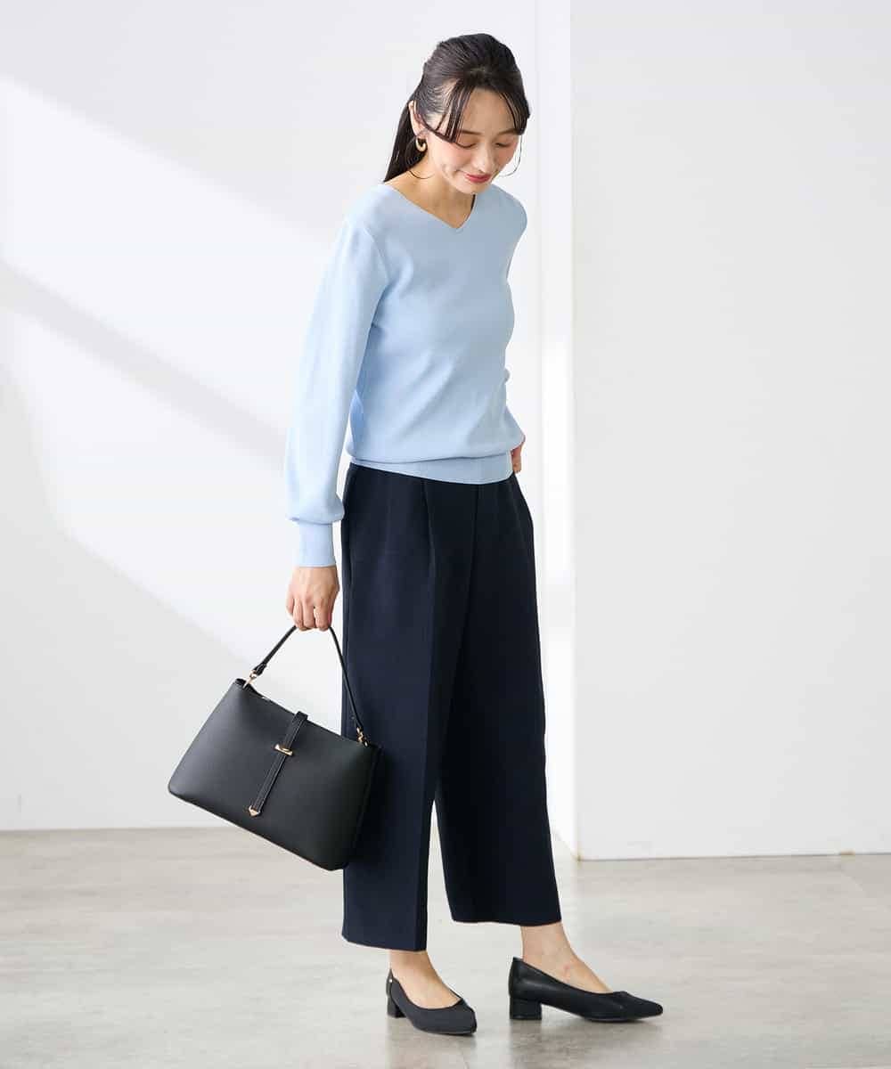 K3LGD19059 a.v.v Elmi(アー・ヴェ・ヴェ) 【低身長サイズ/接触冷感/UVカット】リネンライククロップドパンツ【セットアップ対応/アンチピリング】 ネイビー