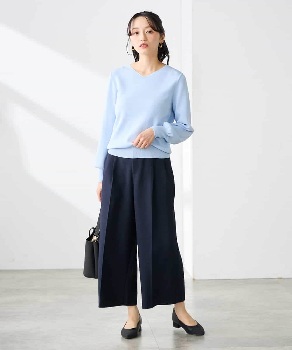 K3LGD19059 a.v.v Elmi(アー・ヴェ・ヴェ) 【低身長サイズ/接触冷感/UVカット】リネンライククロップドパンツ【セットアップ対応/アンチピリング】 ネイビー